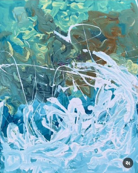 Akryl maleri danser i bundløst vand (2024) af Søren Sielemann malet i 2024