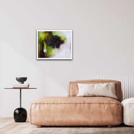 Akryl maleri Spring Colours indrammet i hvid kvalitetsramme (2024) af Karina Døj malet i 2024