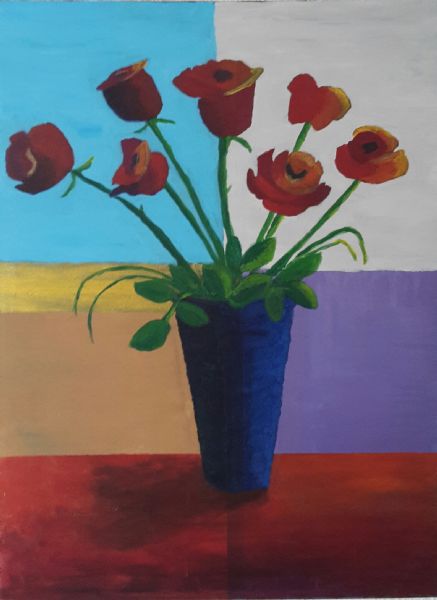 Akryl maleri Roser i vase af Anita Schmidt malet i 2015