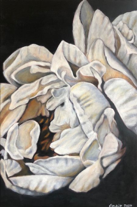 Akryl maleri Hvid pæon (2024) af Eva Vith Christ malet i 2024