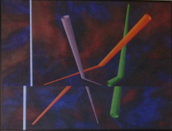 Akryl maleri 3 rør i en vandtank af Kobbernagel malet i 
