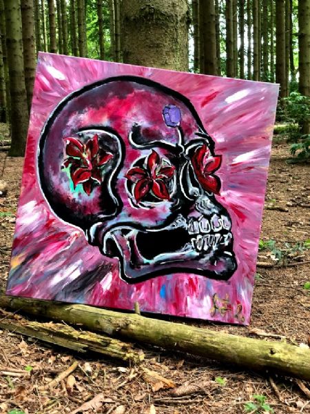 Akryl maleri Lovely Skull af Benny Monach malet i 2020