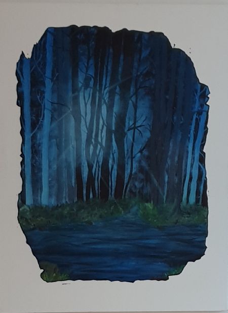Olie maleri Into the woods af Mette Gerlach malet i 2020