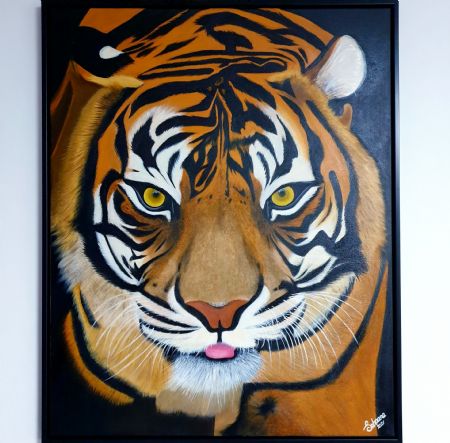 Akryl maleri Wild Tiger af Sahaana Nallaratnam malet i 2021