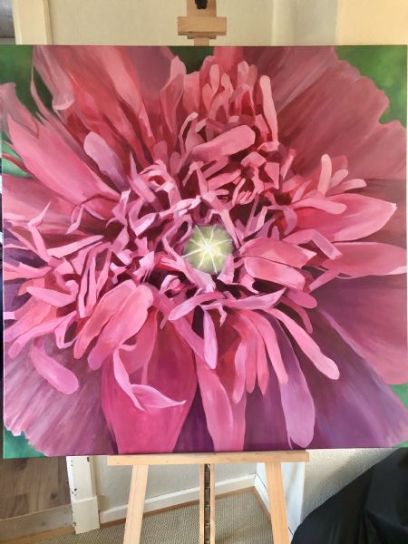 Akryl maleri blomst af Matilde Eriksen malet i 2021