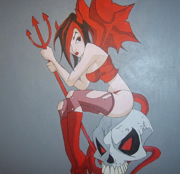 Akryl maleri cartoon devil af Illum malet i 2009