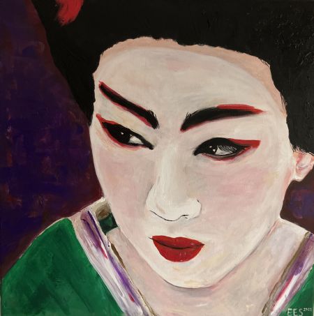 Akryl maleri Geisha af Eva Elisabeth Scott malet i 2022