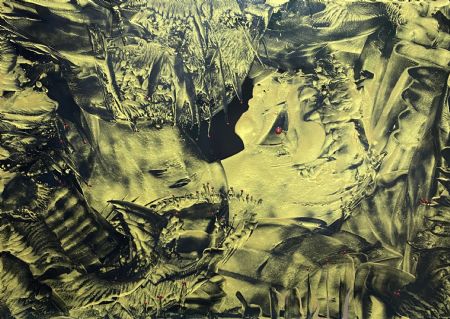 Blandede medier maleri Jurassic 3 af Anette Thorup Hansen (ATH) malet i 2023