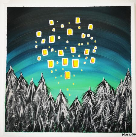 Akryl maleri Lys i lanterner (22) af Ma Lou malet i 22