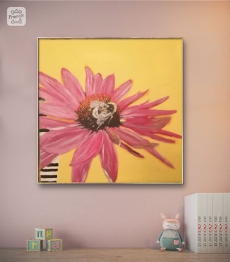 Akryl maleri Blomsten og bien af By Kjær malet i 2023
