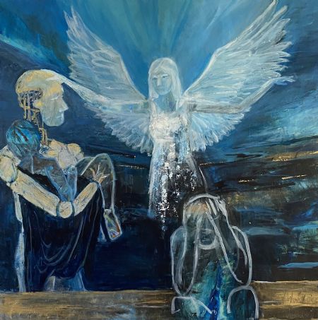 Akryl maleri Fremtidens engel (2023) af Tenna (Winifred malet i 2023