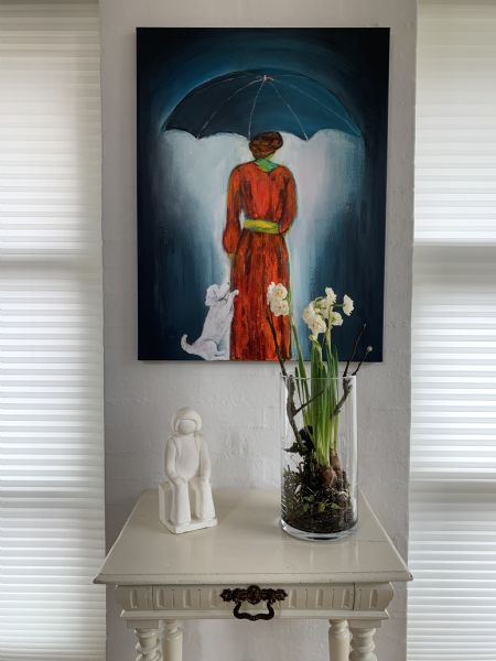 Akryl maleri Hundeluftersken af Gudrun Anette Andersen malet i 2024