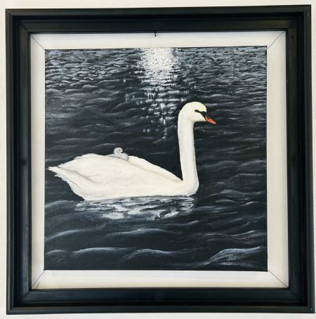 Olie maleri Swan af Leila A. Jansen malet i 2024