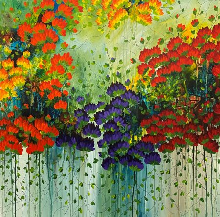 Akryl maleri Blomster regn af Galleri EVIG malet i 2024