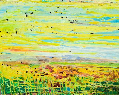 Akryl maleri Det gule landskab af Inge Toft malet i 2022