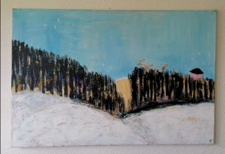 Blandede medier maleri Sne landskab af Elna Zølner malet i 2019