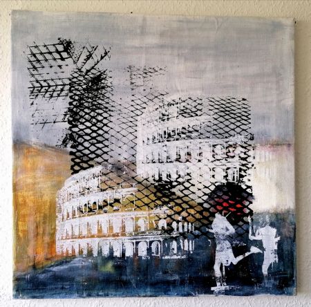 Blandede medier maleri Colosseum løb. af Elna Zølner malet i 2022