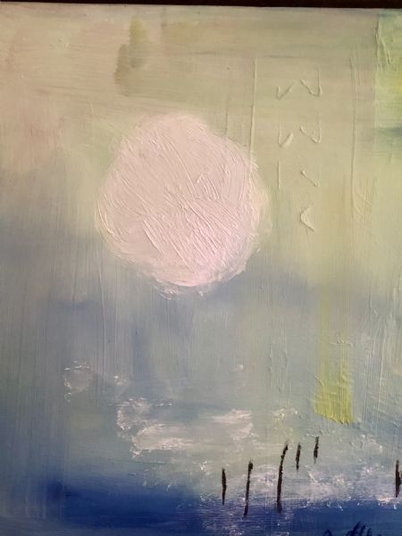 Olie maleri Sløret sol af Alice Øhlenschlæger hillman malet i 2024