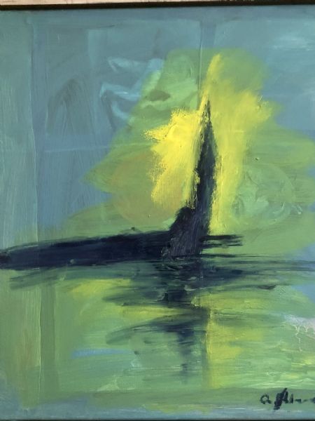Olie maleri Ud i det grønne (2024) af Alice Øhlenschl malet i 2024