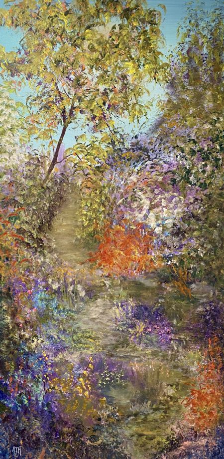 Akryl maleri A walk in the garden of Monet af Anette Thorup Hansen (ATH) malet i 2024