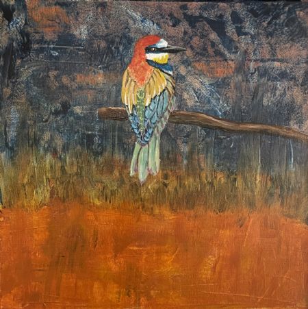 Akryl maleri Bee-eater af Birgit Thrane-de Waard malet i 