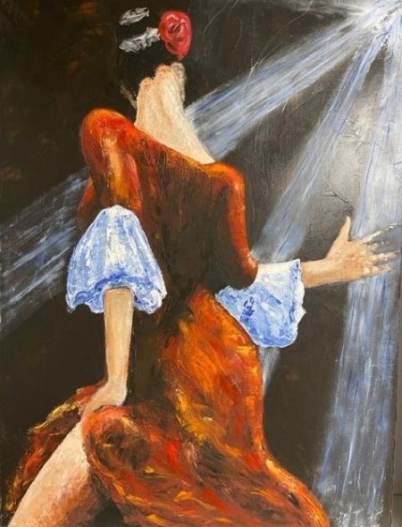 Olie maleri Flamenco. Et øjeblik. af Tatiana Nielsen malet i 2011