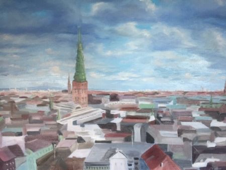 Olie maleri Københavns skylines af Tatiana Nielsen malet i 2018