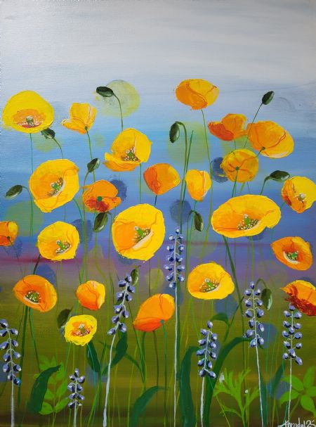 Akryl maleri Welsh poppies af Stine Torndal malet i 2025