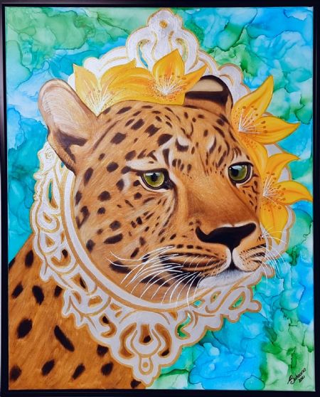 Akryl maleri Colorful Leopard in frame af Sahaana Nallaratnam malet i 2021