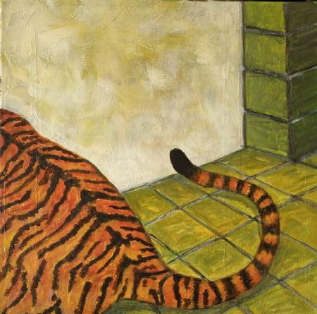 Akryl maleri Tigerspring af Bente Grøndahl Hansen malet i 2023