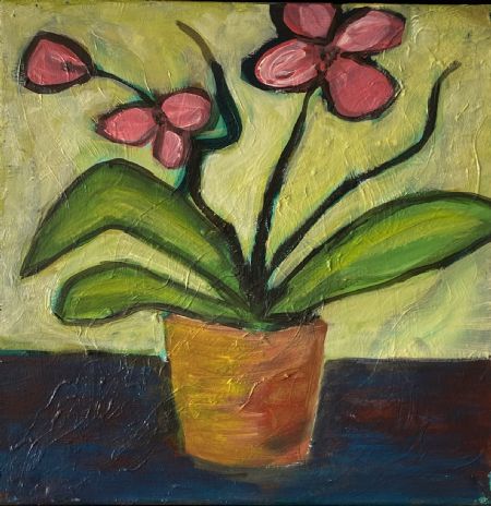 Akryl maleri Orkide af Bente Grøndahl Hansen malet i 2023
